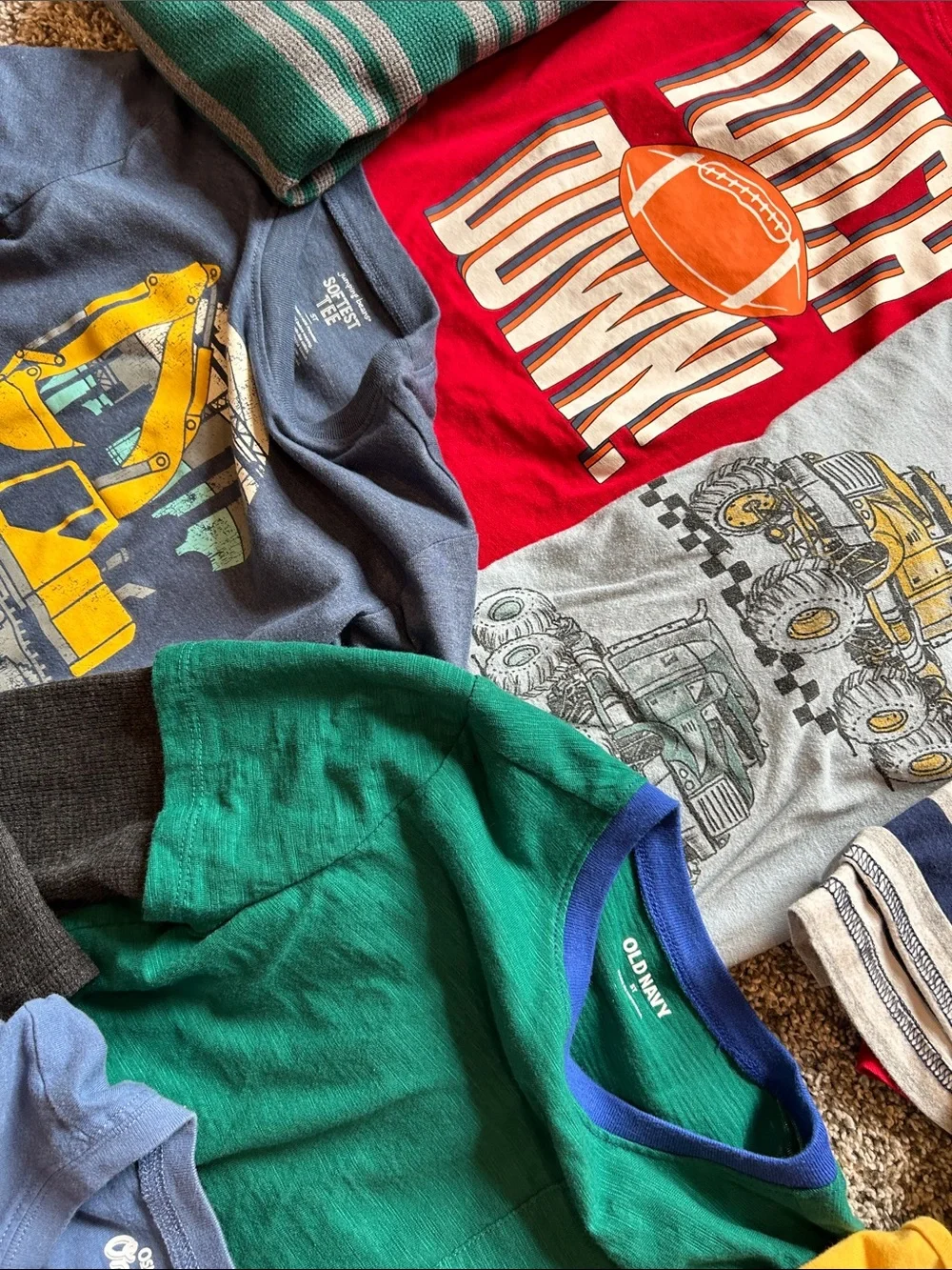 14 Boys Long-Sleeve Tee Lot 5T- Red, Green, Blue, Gray, Yellow, Maroon